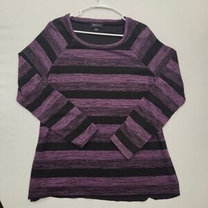 AB Studio Womens XL Purple Black Striped Raglan Long Sleeve Crew Neck Top
